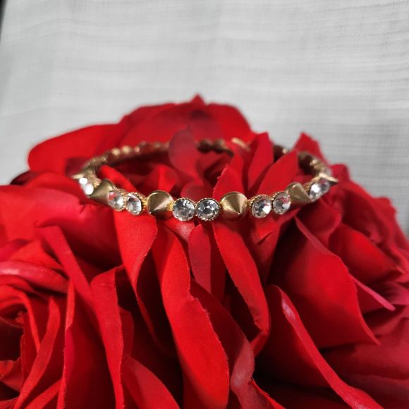 Gold Color Spike Bracelet Bangle With Sparkly Rhinestones Punk Rock Goth Alt - Picture 1 of 5